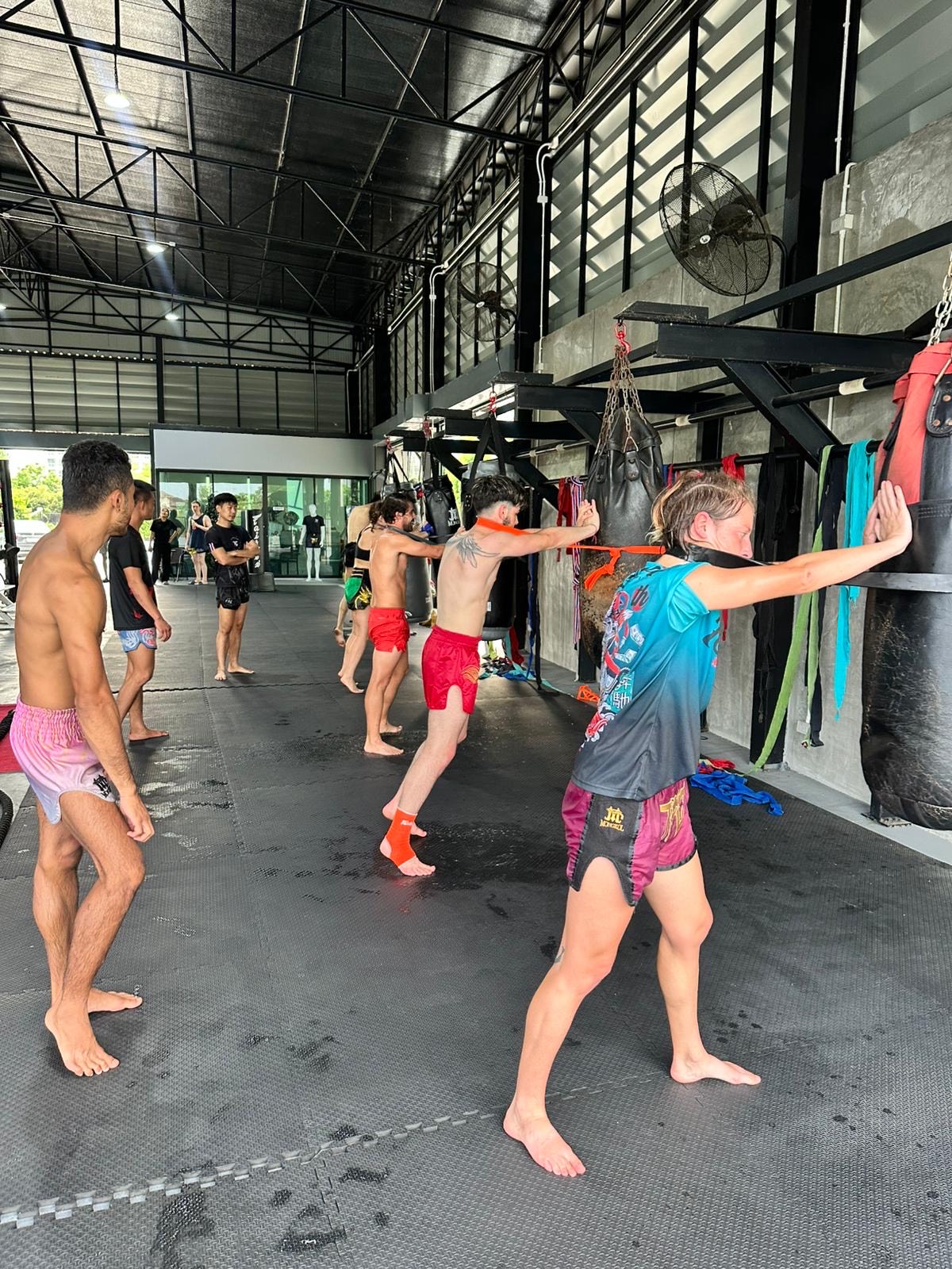 Étirements en groupe avant l'entraînement