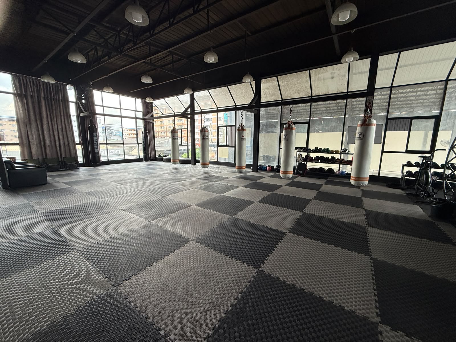 Heavy bags and weights by the windows