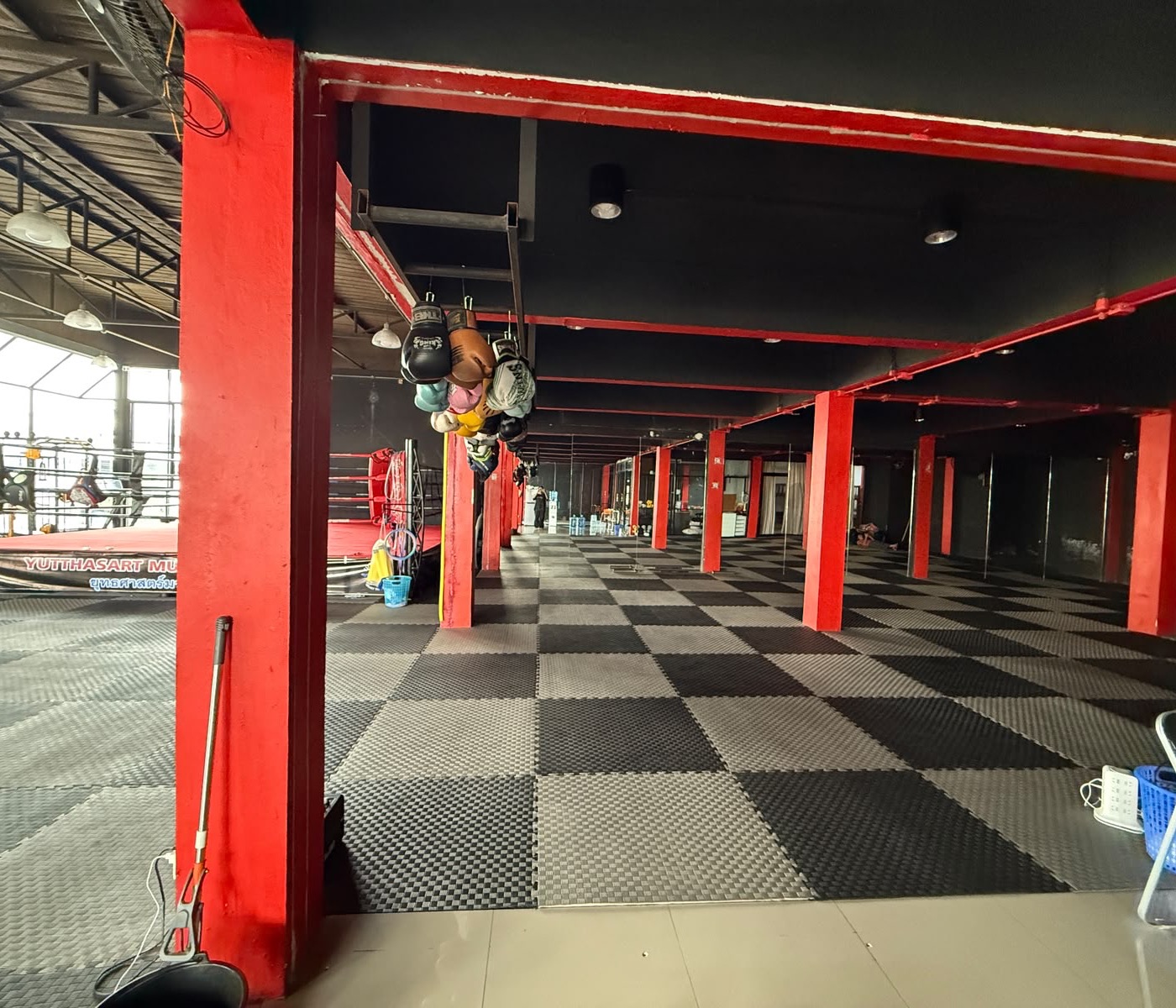 Training area with mats and the ring